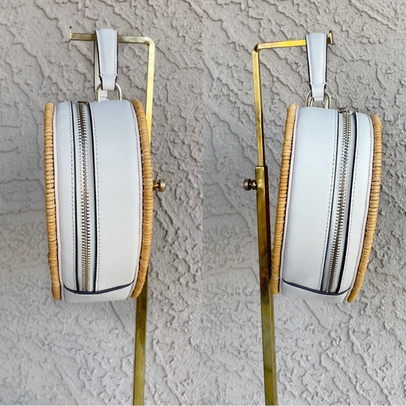 KATE SPADE Tan Wicker White Leather Heart Shaped Love Shack Woven Crossbody Bag - Picture 14 of 17